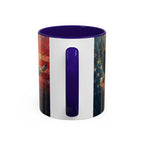 Colorful Mugs (11oz, 15oz) American Eagle Flying Coffee Cup, Patriotic American Eagle flying with American Flag in background - 250 USA Celebration