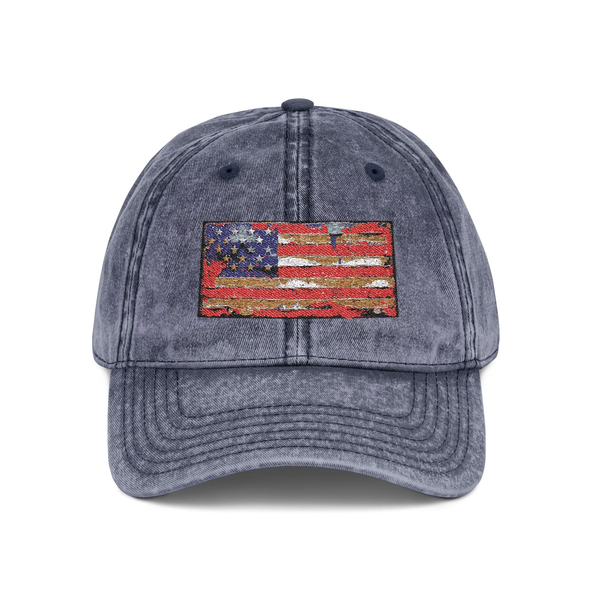 Vintage Embroidered American Flag Cap — Distressed Red Baseball Hat