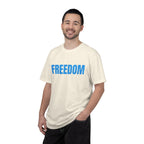 Freedom Graphic T-Shirt — Bold Blue Text Patriotic Tee