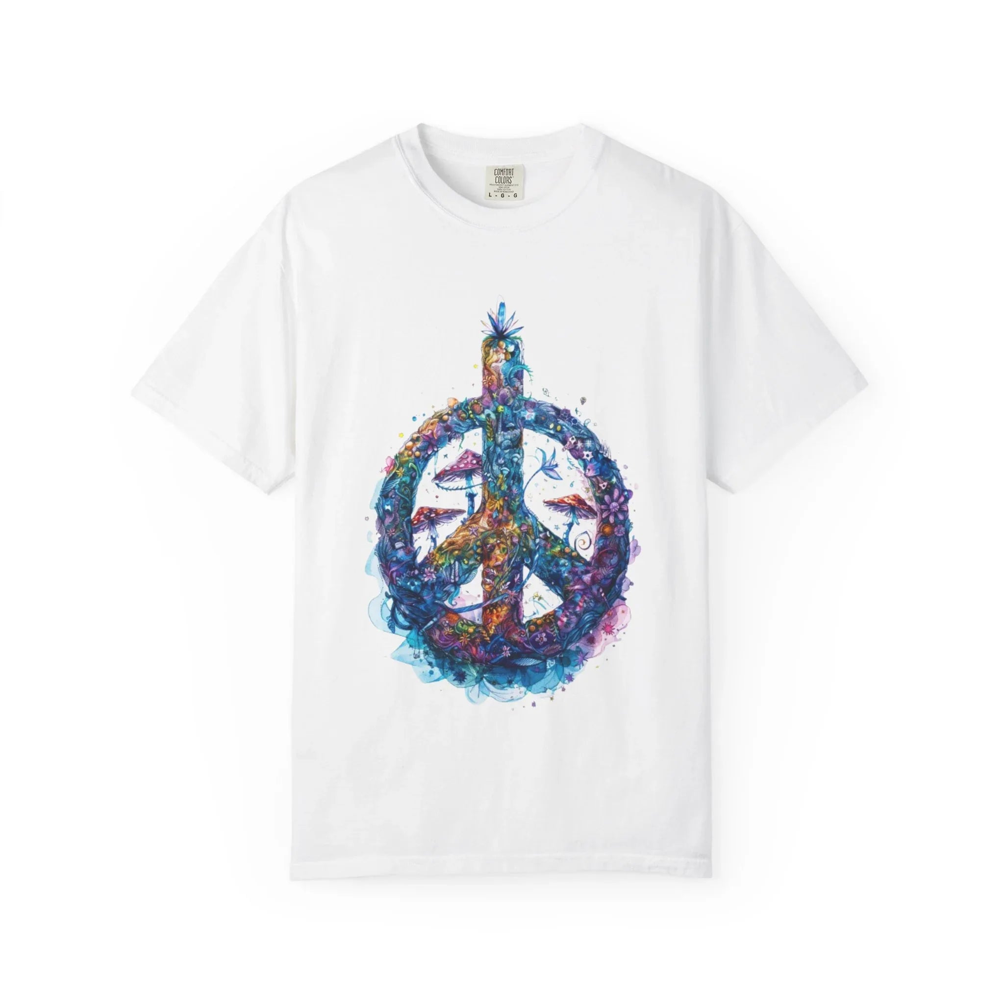 Psychedelic Mushroom Peace Sign T-Shirt | Neon Tie-Dye 60s Hippie Poster - 250 USA Celebration
