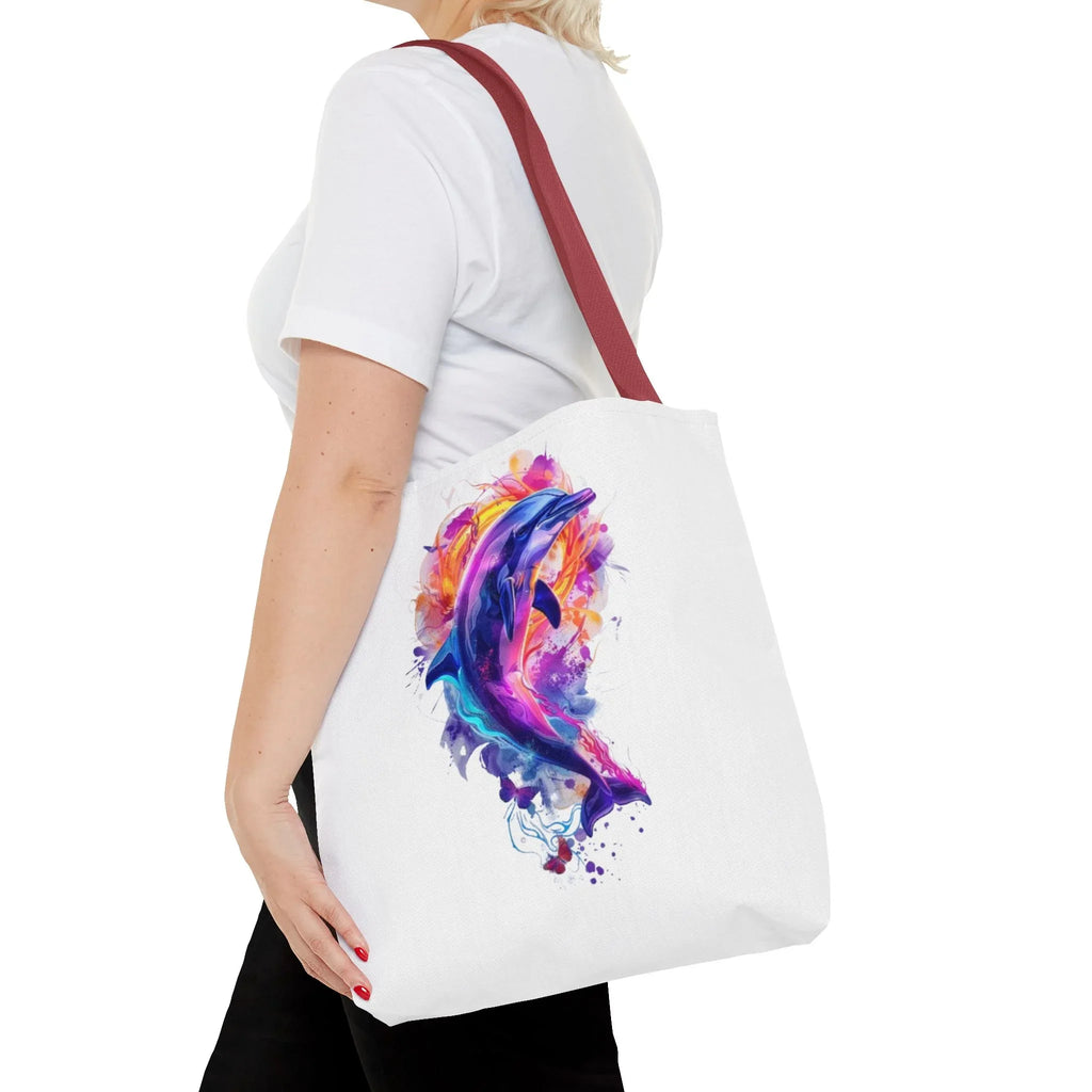 Colorful Watercolor Dolphin Tote Bag | Vibrant Splash Ocean Art - 250 USA Celebration