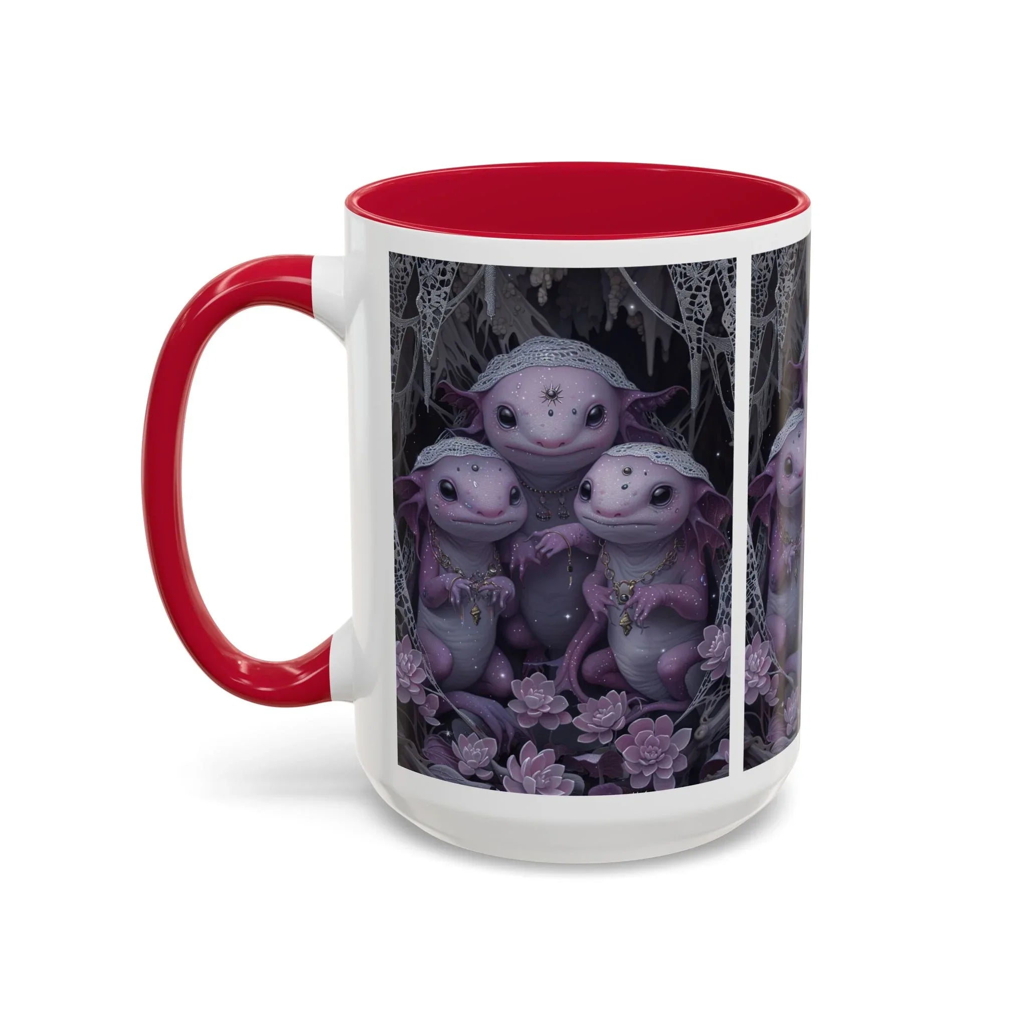 Purple Axolotl Trio Mug | Cute Amphibian Art Ceramic Coffee Cup - 250 USA Celebration