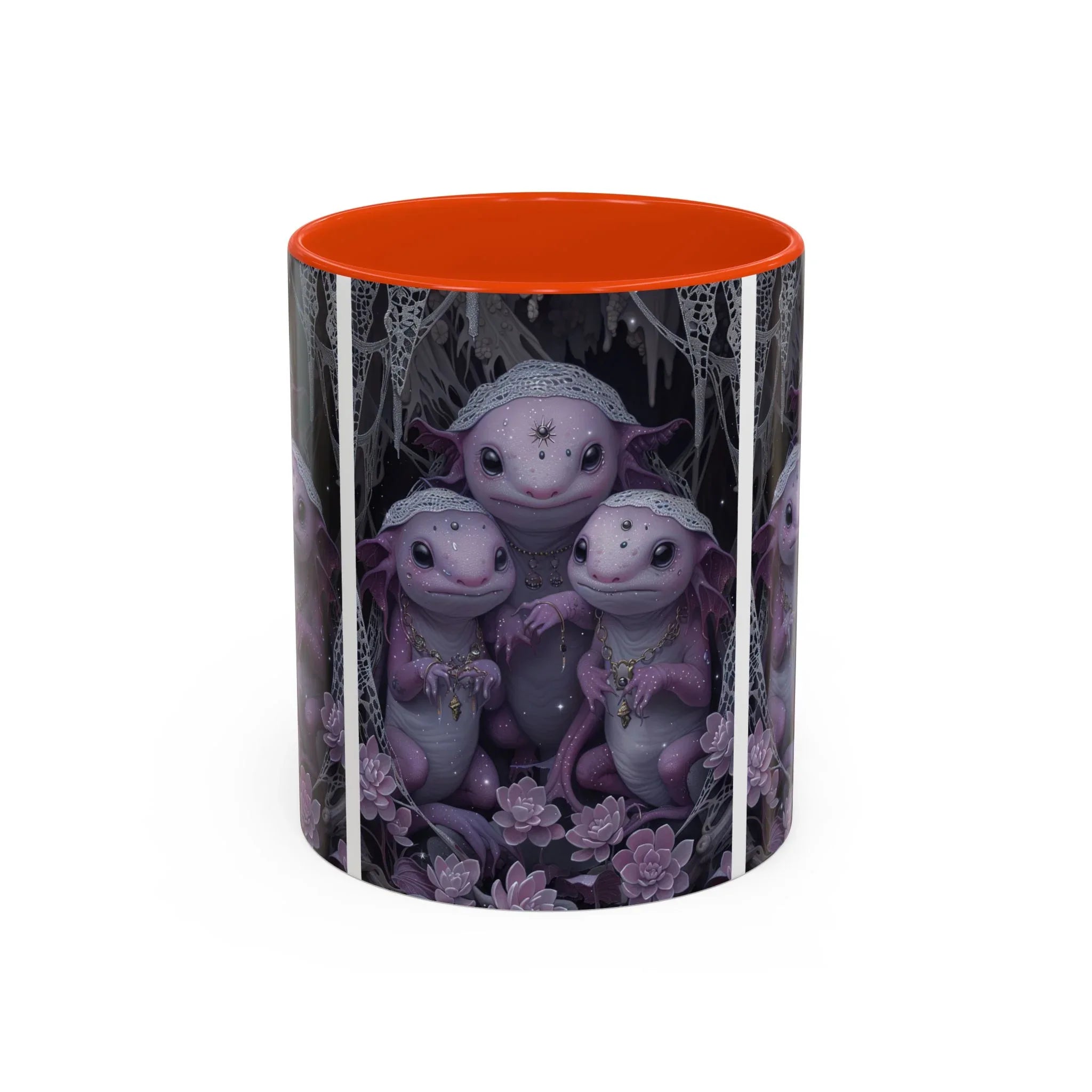 Purple Axolotl Trio Mug | Cute Amphibian Art Ceramic Coffee Cup - 250 USA Celebration
