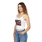 American Flag Ruffled Crop Tank Top – Patriotic Women's Spaghetti Strap Top
