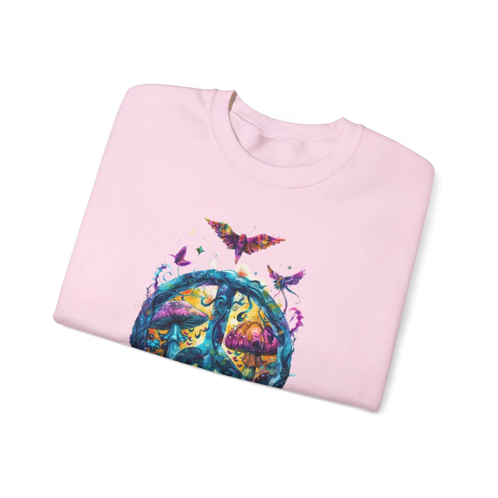 Psychedelic Mushroom Peace Sign Crewneck Sweatshirt | 60s Hippie Tie-Dye - 250 USA Celebration