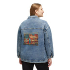 Women's Denim Jacket with Vintage American Flag & Statue of Liberty Back Print