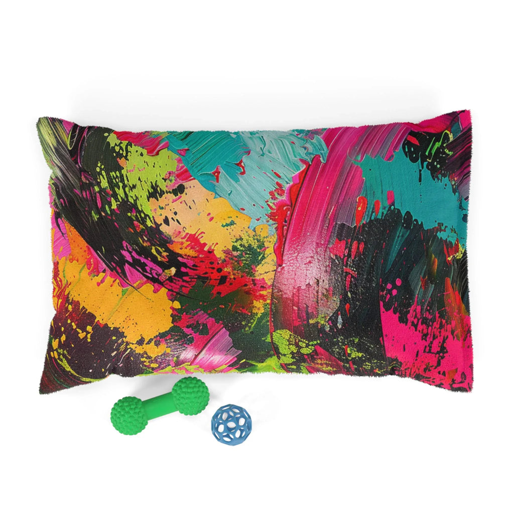 Neon Paint Splash Pet Bed | Abstract Colorful Brushstroke Dog Cushion - 250 USA Celebration