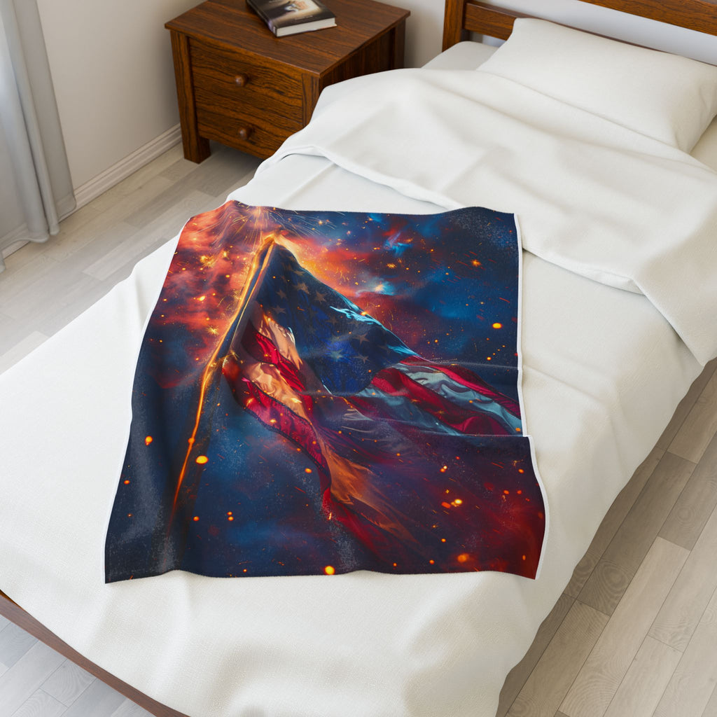 American Flag 250 Celebration Velveteen Plush Blanket | Patriotic Stars Stripes