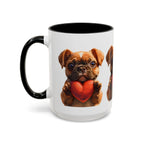 Cute French Bulldog Holding Red Heart Accent Coffee Mug | Puppy Cartoon Illustration - 250 USA Celebration