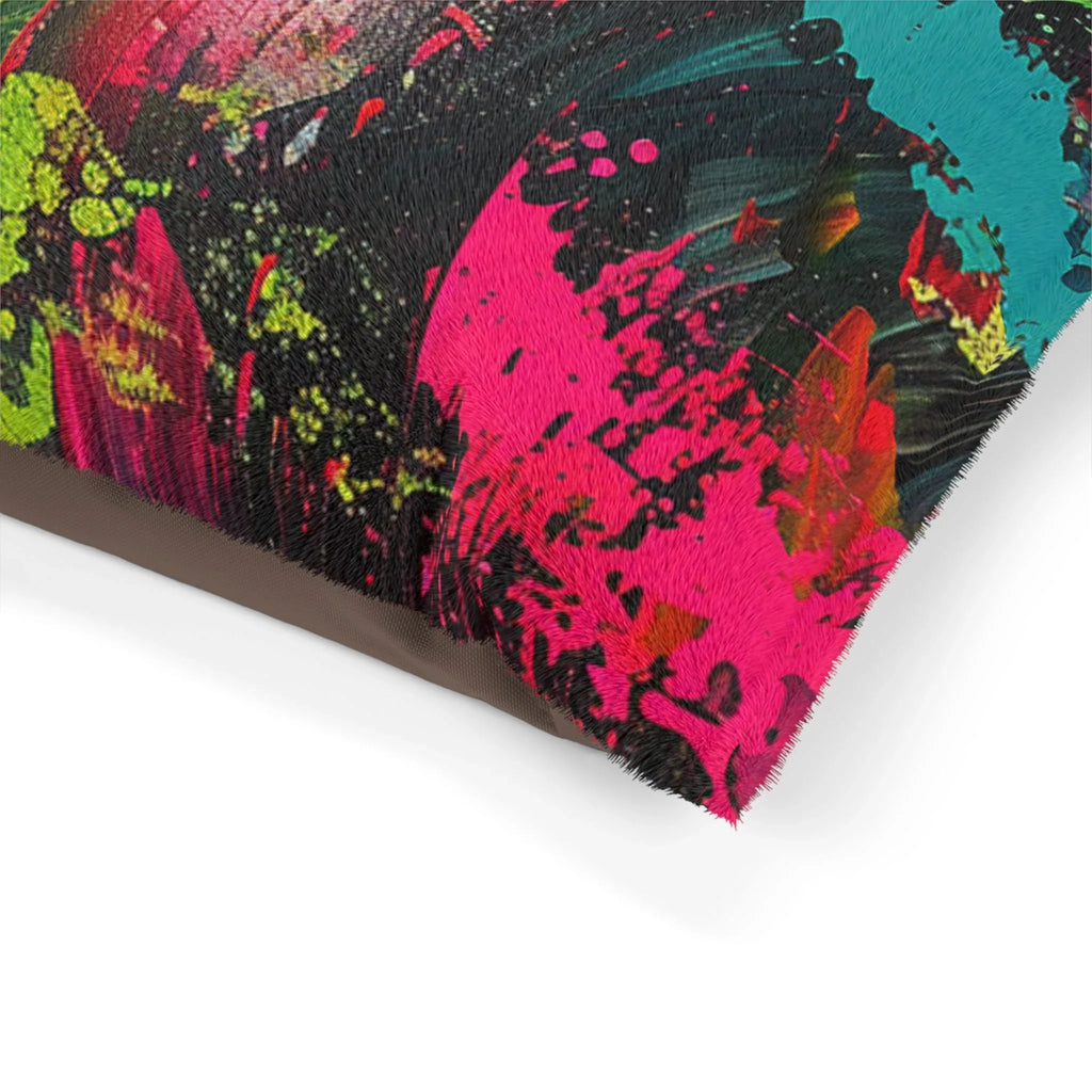 Neon Paint Splash Pet Bed | Abstract Colorful Brushstroke Dog Cushion - 250 USA Celebration