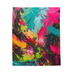 Abstract Neon Brushstroke Velveteen Plush Blanket — Vibrant Colorful Throw for Home, Dorm & Gifts