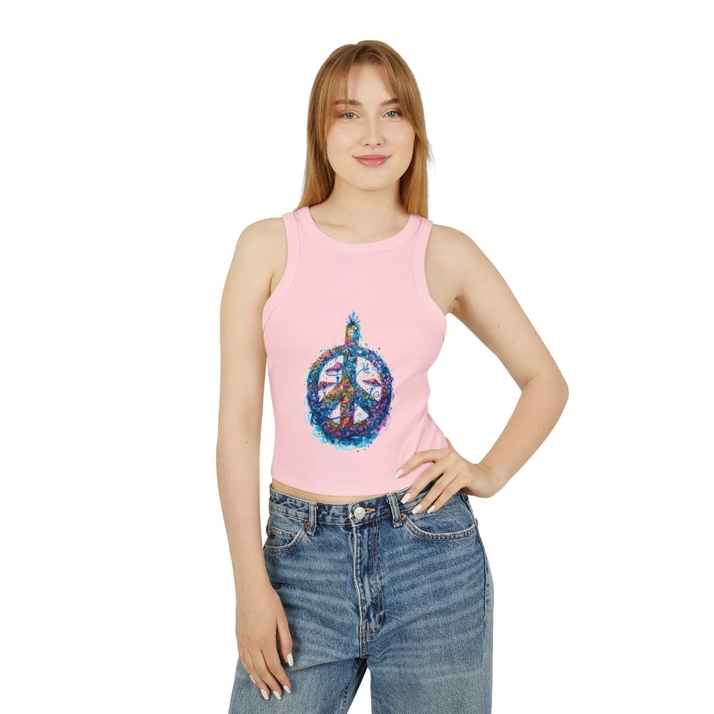 Watercolor Peace Sign Racer Tank Top | Tie Dye Boho Hippie - 250 USA Celebration