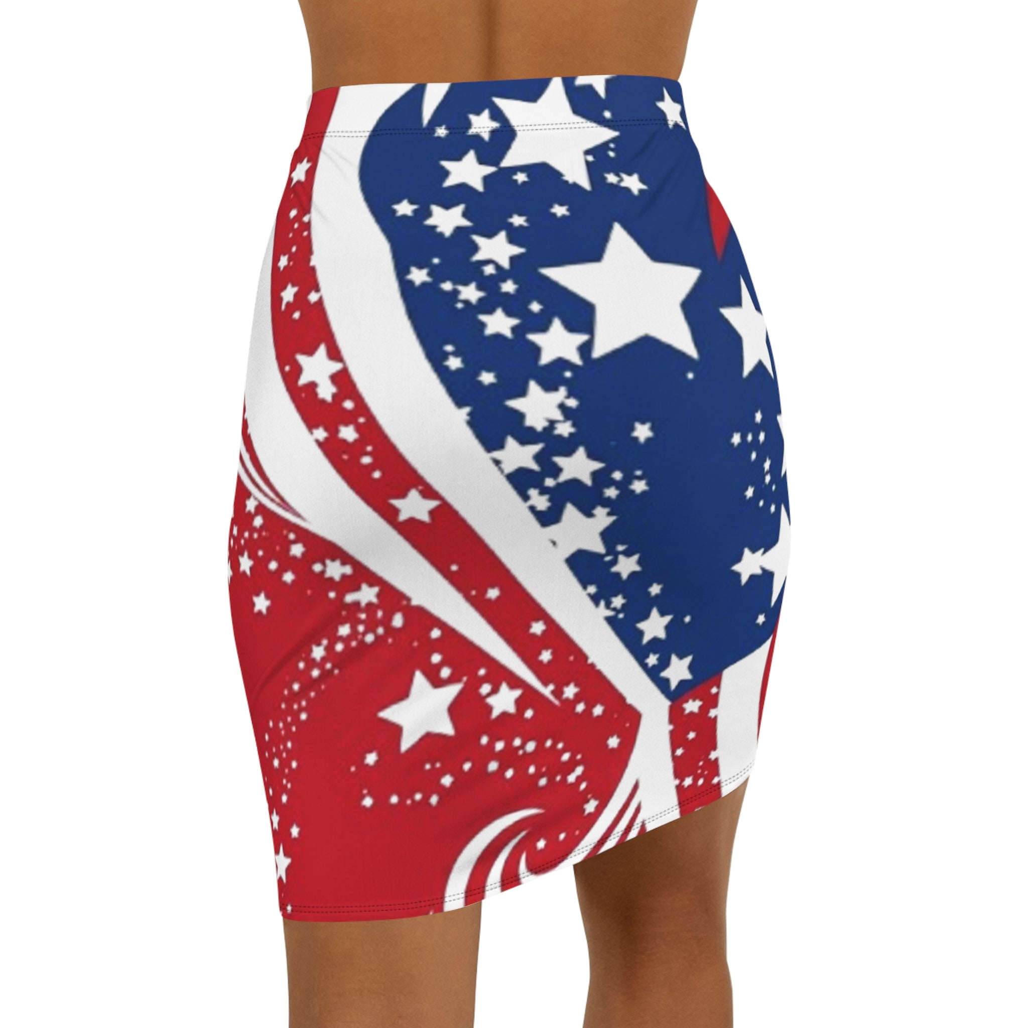 Patriotic Stars and Swirls American Flag Pencil Skirt