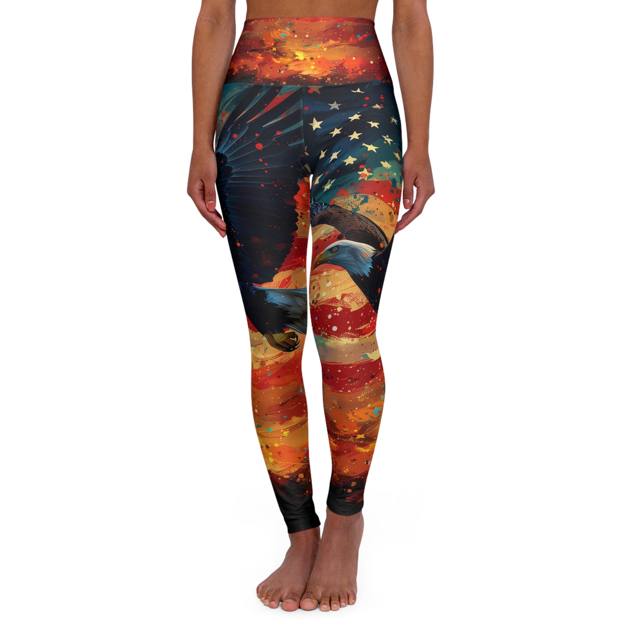 Patriotic Eagle High-Waist Yoga Leggings — American Flag Athletic Leggings