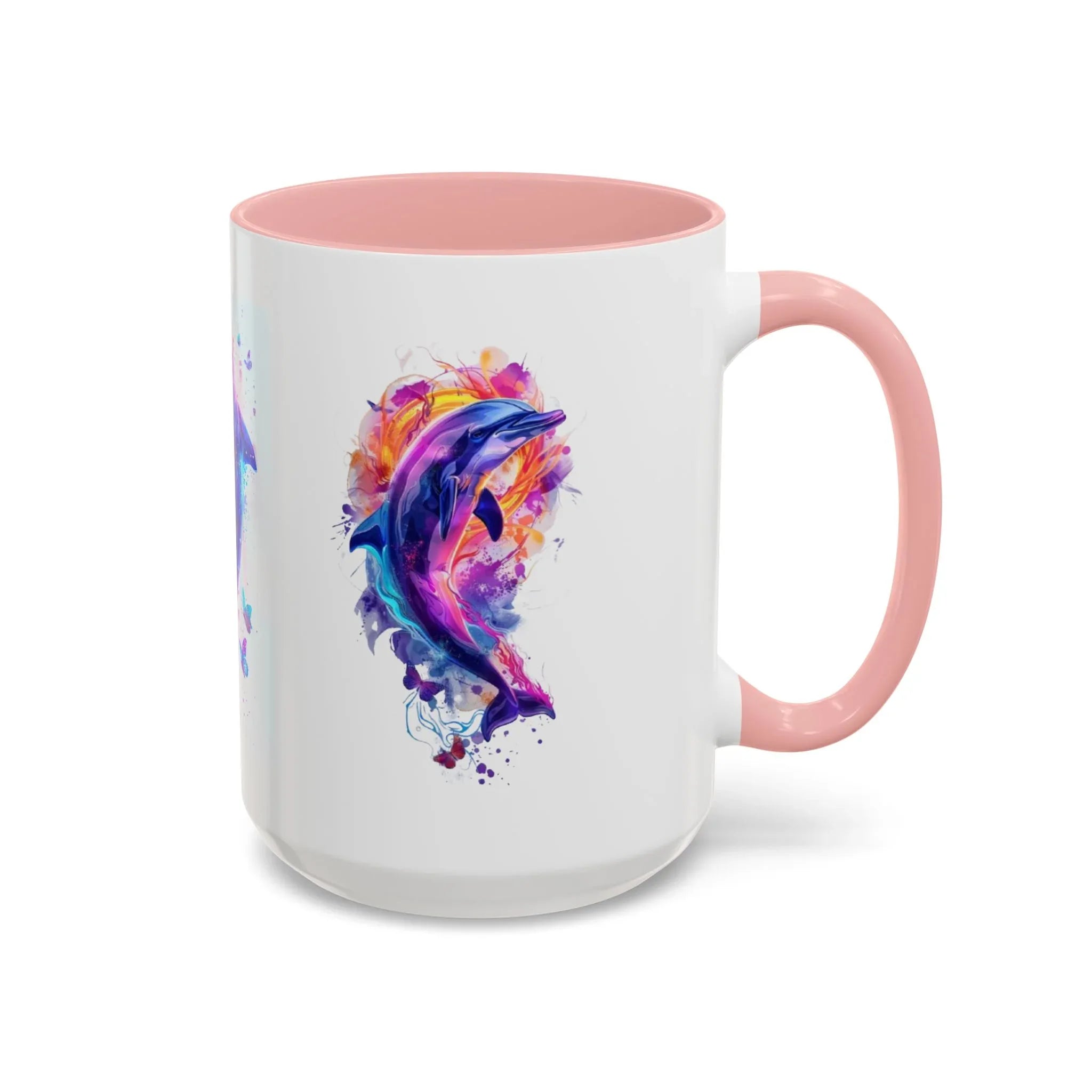 Y2K Chrome Dolphin Flaming Hoop Mug | Holographic Neon Dolphin Coffee Cup - 250 USA Celebration