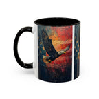Colorful Mugs (11oz, 15oz) American Eagle Flying Coffee Cup, Patriotic American Eagle flying with American Flag in background - 250 USA Celebration
