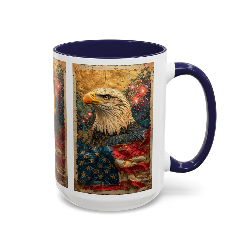 Bald Eagle with Tattered American Flag Coffee Mug | Fireworks Patriotic 11oz 15oz - 250 USA Celebration