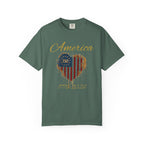 America 250 T-shirt | Patriotic Script, Red and Blue Text