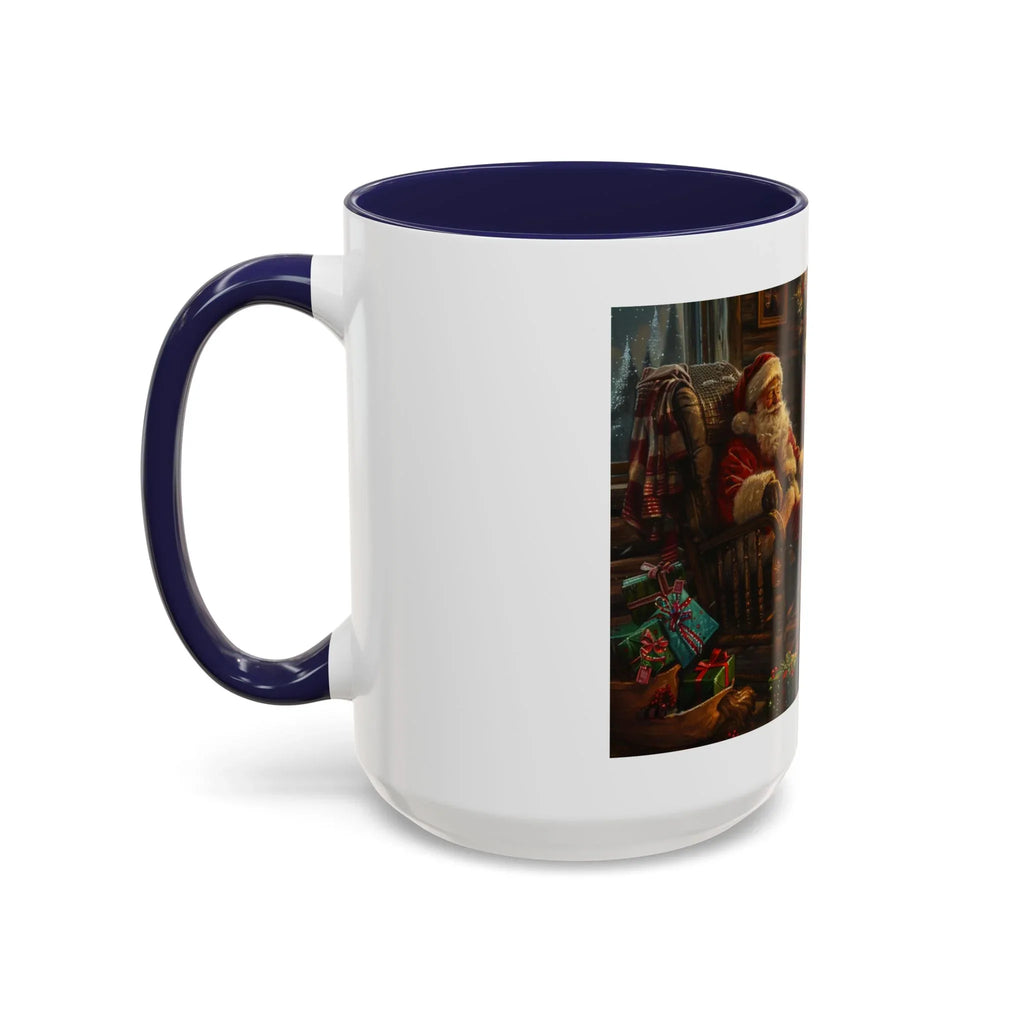 Santa Claus Fireplace Scene Accent Coffee Mug | Storybook Illustration, Rustic Cabin - 250 USA Celebration