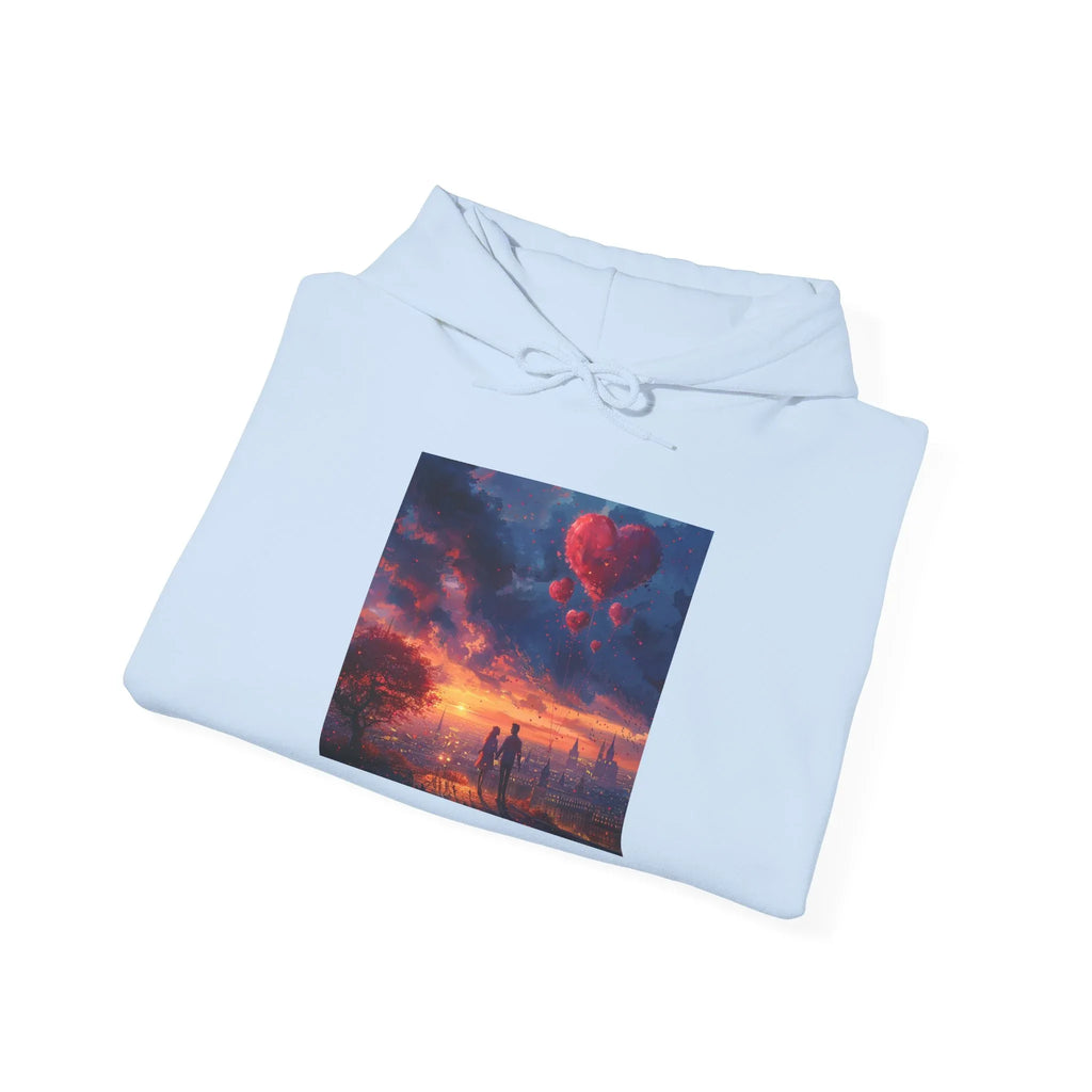 Romantic Sunset Hoodie with Hot Air Balloon, Unisex Sweatshirt for Valentines Day, Valentine's Day T-Shirts, Personalized Valentine's Gifts - 250 USA Celebration
