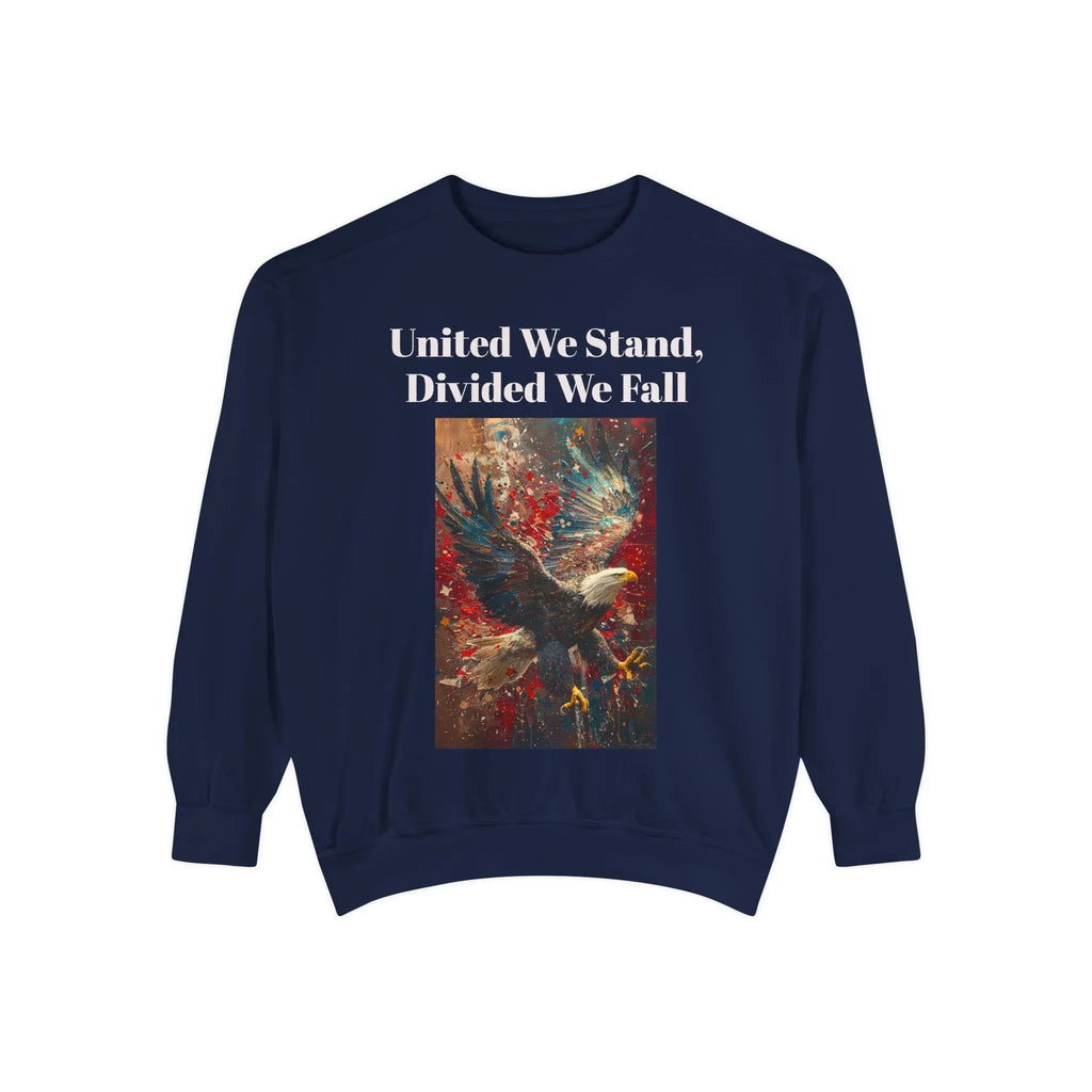 United We Stand Sweatshirt | Unisex Garment-Dyed Crewneck | Eagle Design | Cozy Fashion | Perfect for Casual Wear, Gift for Him or [...] - 250 USA Celebration
