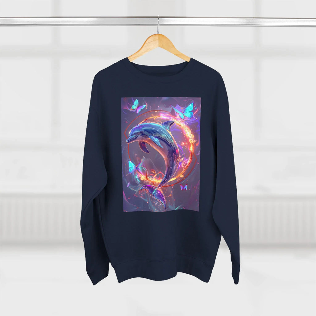 Neon Mystic Dolphin Ring sweatshirt | Glowing Butterflies, Fantasy Ocean Art - 250 USA Celebration
