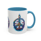 Psychedelic Mushroom Peace Sign Mug | Neon Tie-Dye Peace Script - 250 USA Celebration