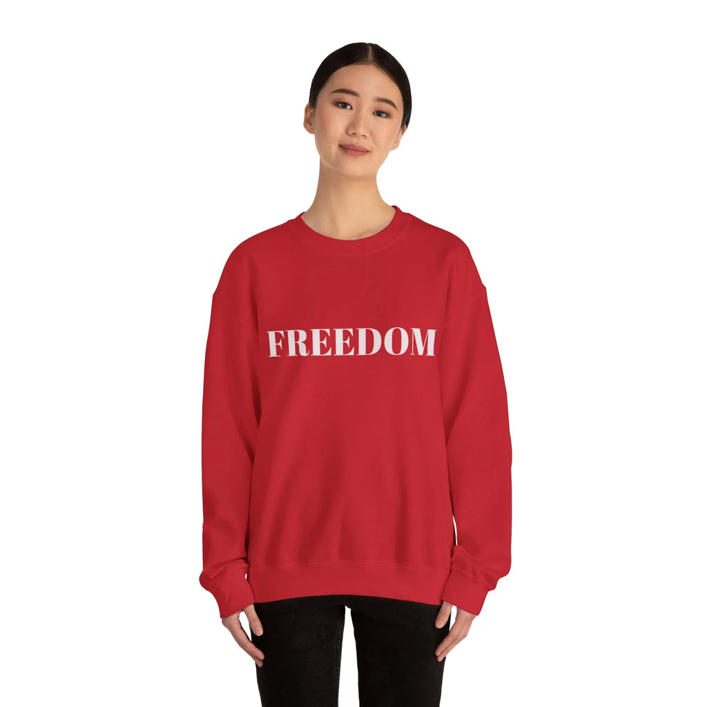 FREEDOM text Crewneck Sweatshirt | Bold Lettering, Minimalist Black Pullover - 250 USA Celebration