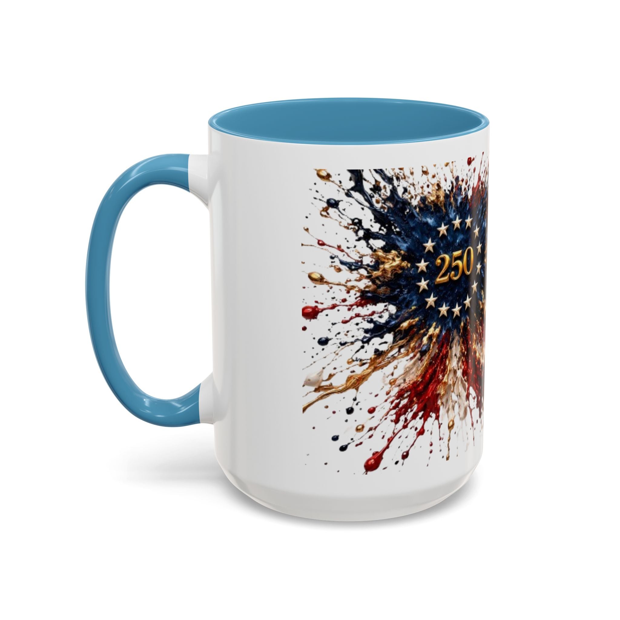 Patriotic 250th Anniversary Coffee Mug – American Flag Splash Accent (11/15oz)
