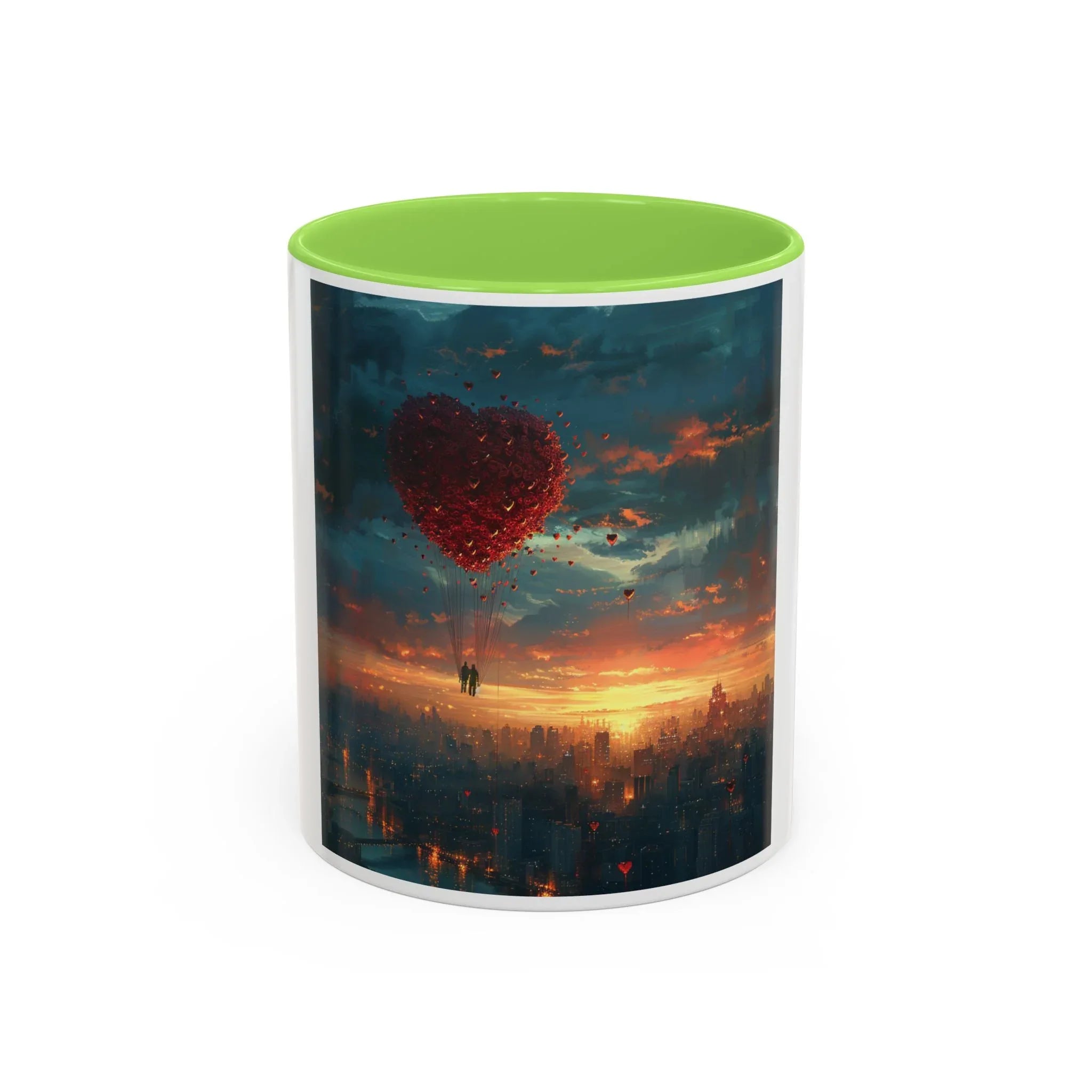 Romantic Sunset Heart Mug, Colorful Coffee Cup, Perfect Gift Couples, Home Decor, Coffee Lover Delight, Valentine's Day Women's Merchandise - 250 USA Celebration