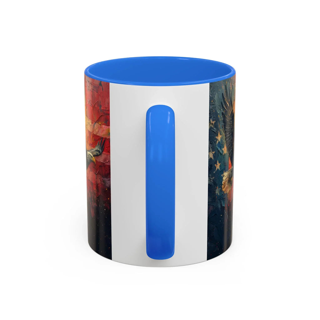 Colorful Mugs (11oz, 15oz) American Eagle Flying Coffee Cup, Patriotic American Eagle flying with American Flag in background - 250 USA Celebration