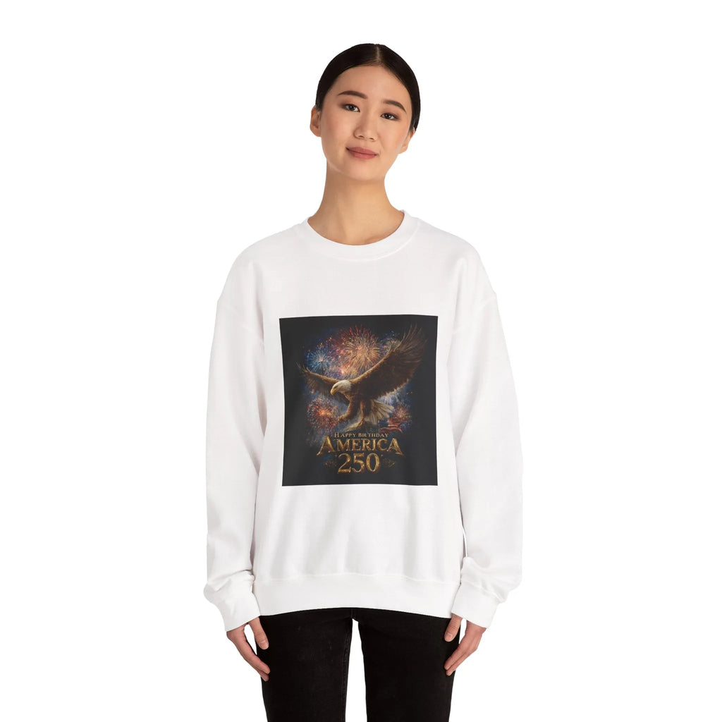 Bald Eagle with Fireworks America 250 Sweatshirt - 250 USA Celebration