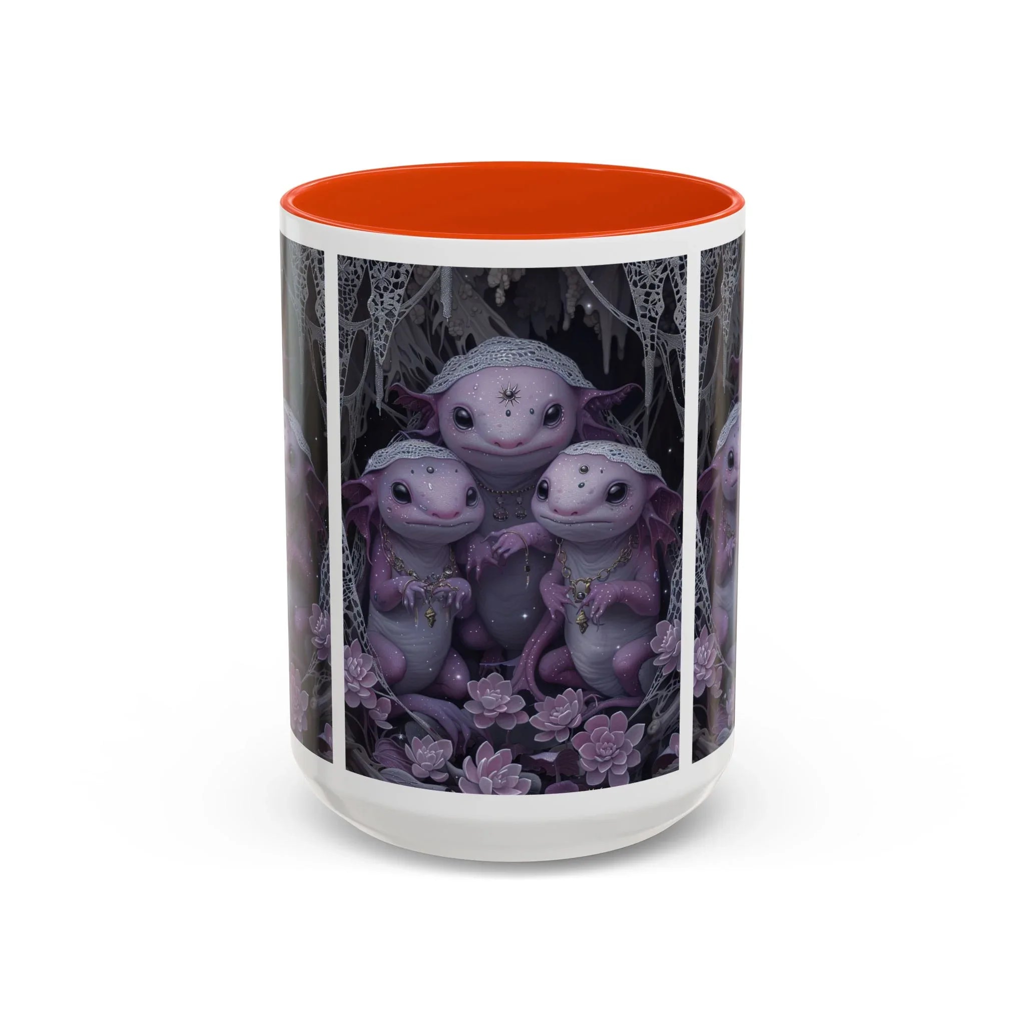 Purple Axolotl Trio Mug | Cute Amphibian Art Ceramic Coffee Cup - 250 USA Celebration