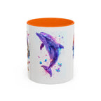 Y2K Chrome Dolphin Flaming Hoop Mug | Holographic Neon Dolphin Coffee Cup - 250 USA Celebration