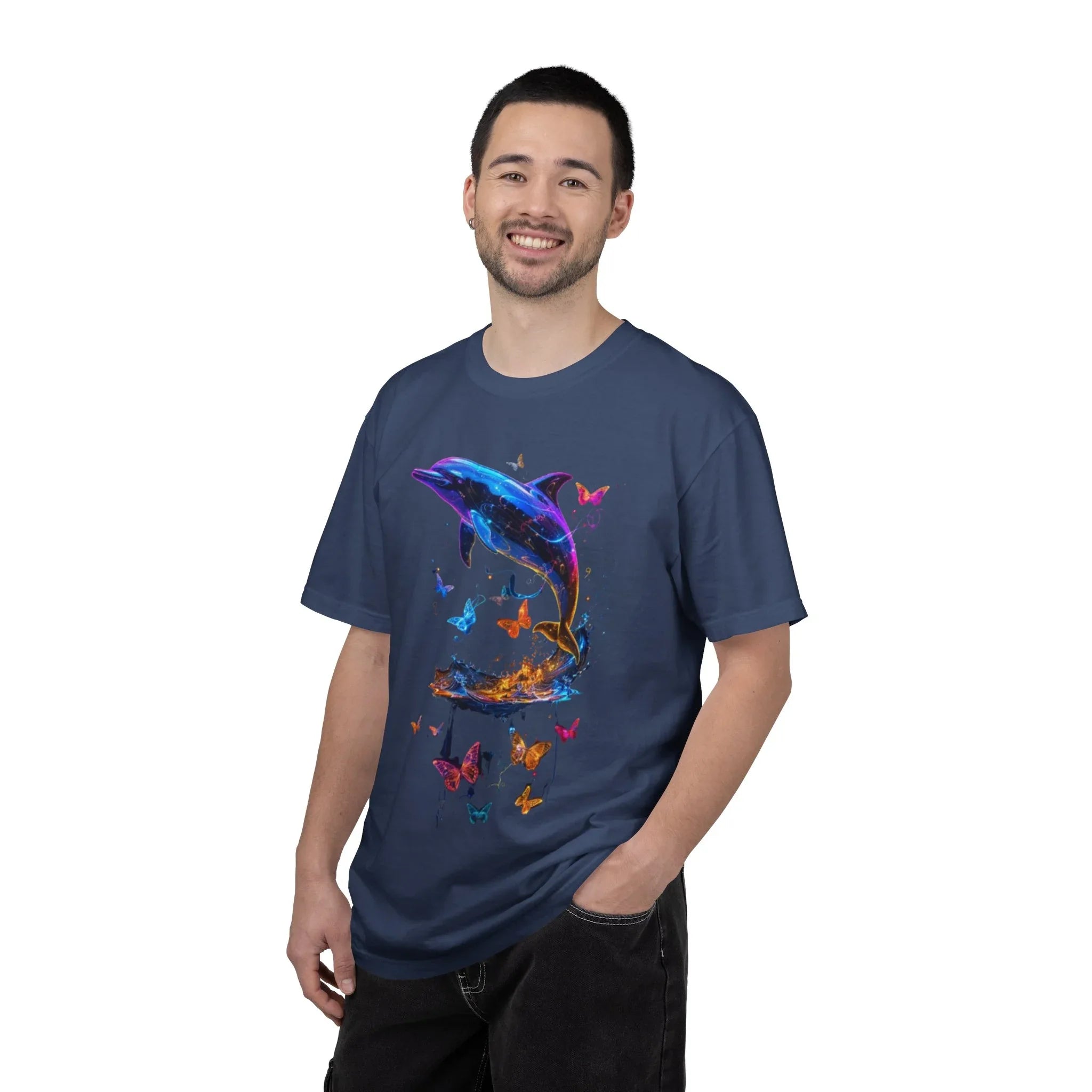 Colorful Dolphin Splash with Butterflies T-Shirt | Ocean Animal Tee - 250 USA Celebration