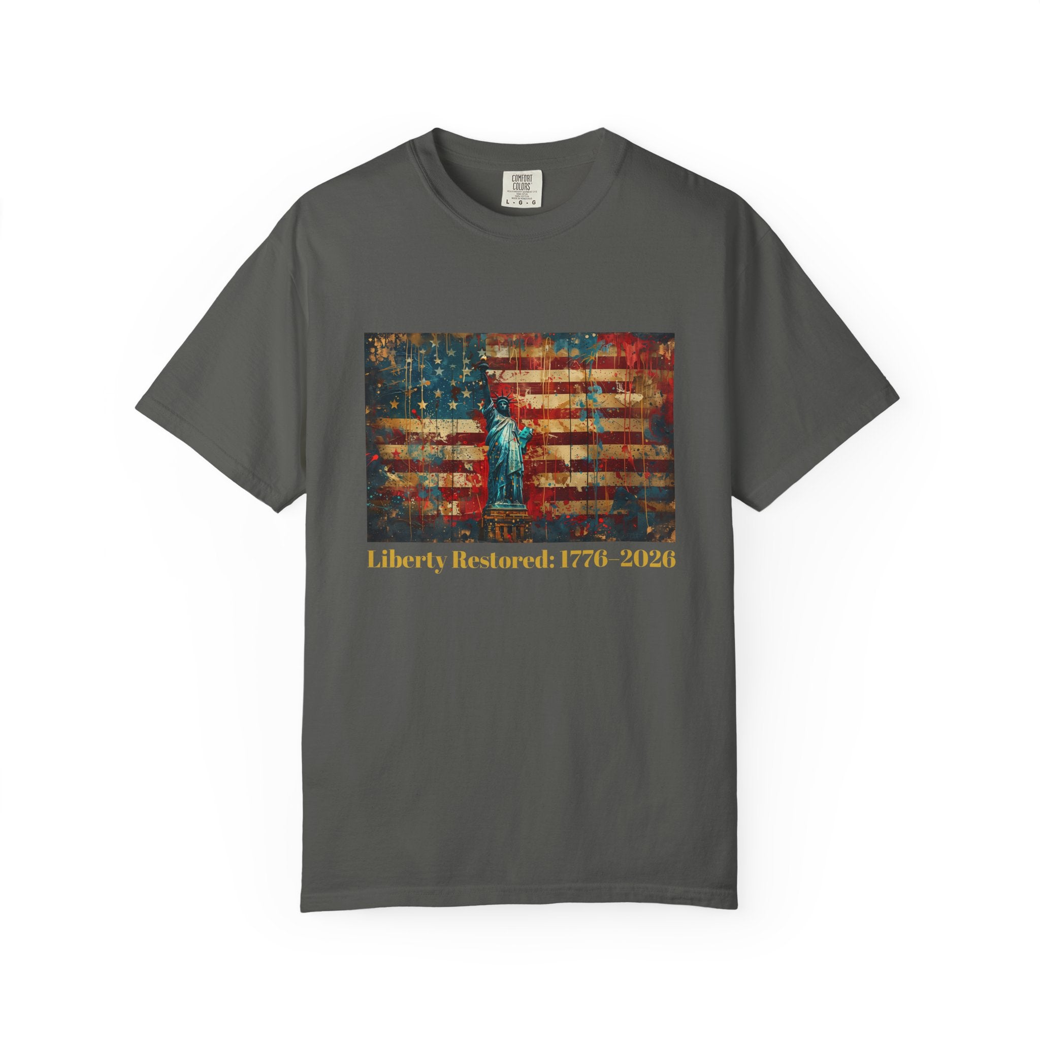 Patriotic Liberty T-Shirt – 'Liberty Restored 1776-2020' American Flag & Statue of Liberty Design