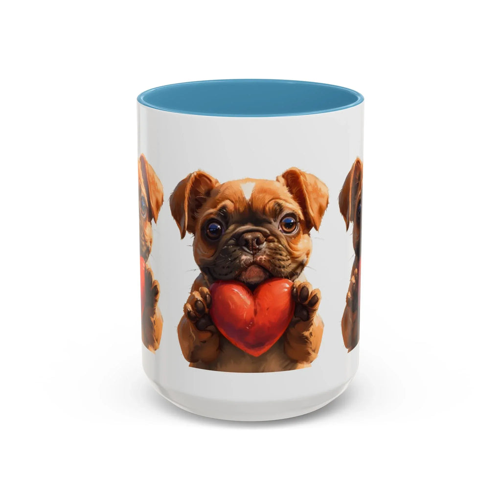Cute French Bulldog Holding Red Heart Accent Coffee Mug | Puppy Cartoon Illustration - 250 USA Celebration