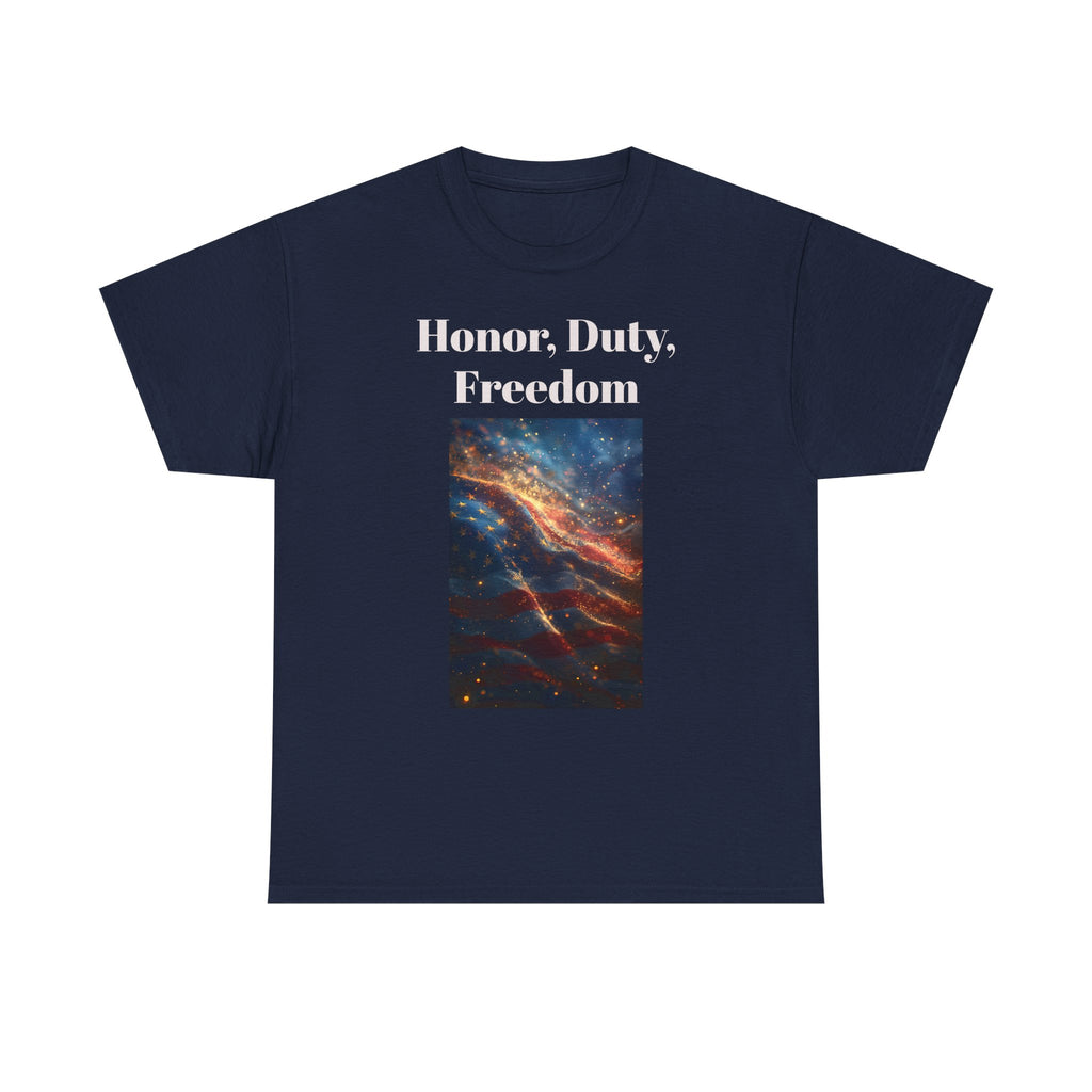 Honor, Duty, Freedom T-Shirt - Patriotic American Flag Galaxy Tee