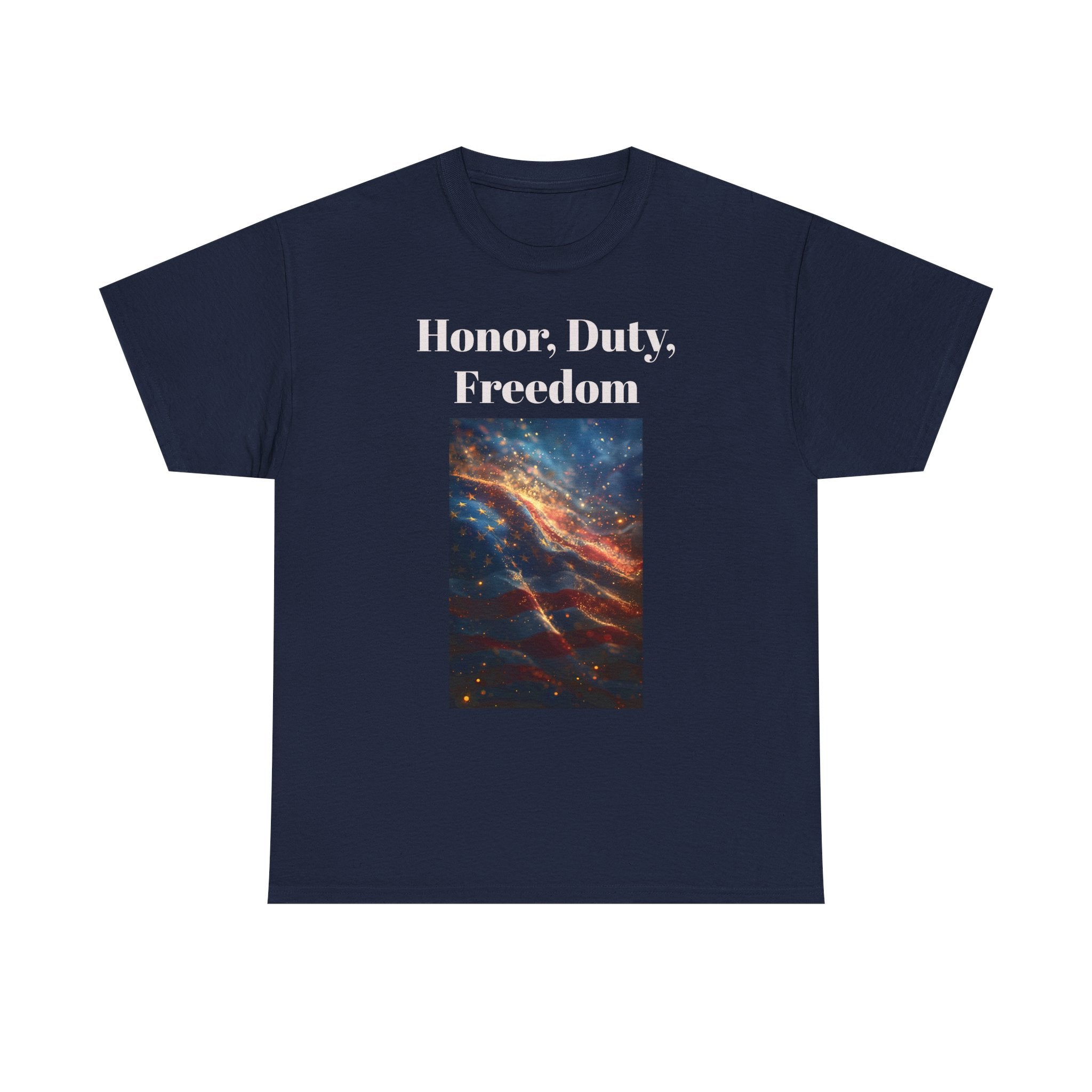 Honor, Duty, Freedom T-Shirt - Patriotic American Flag Galaxy Tee