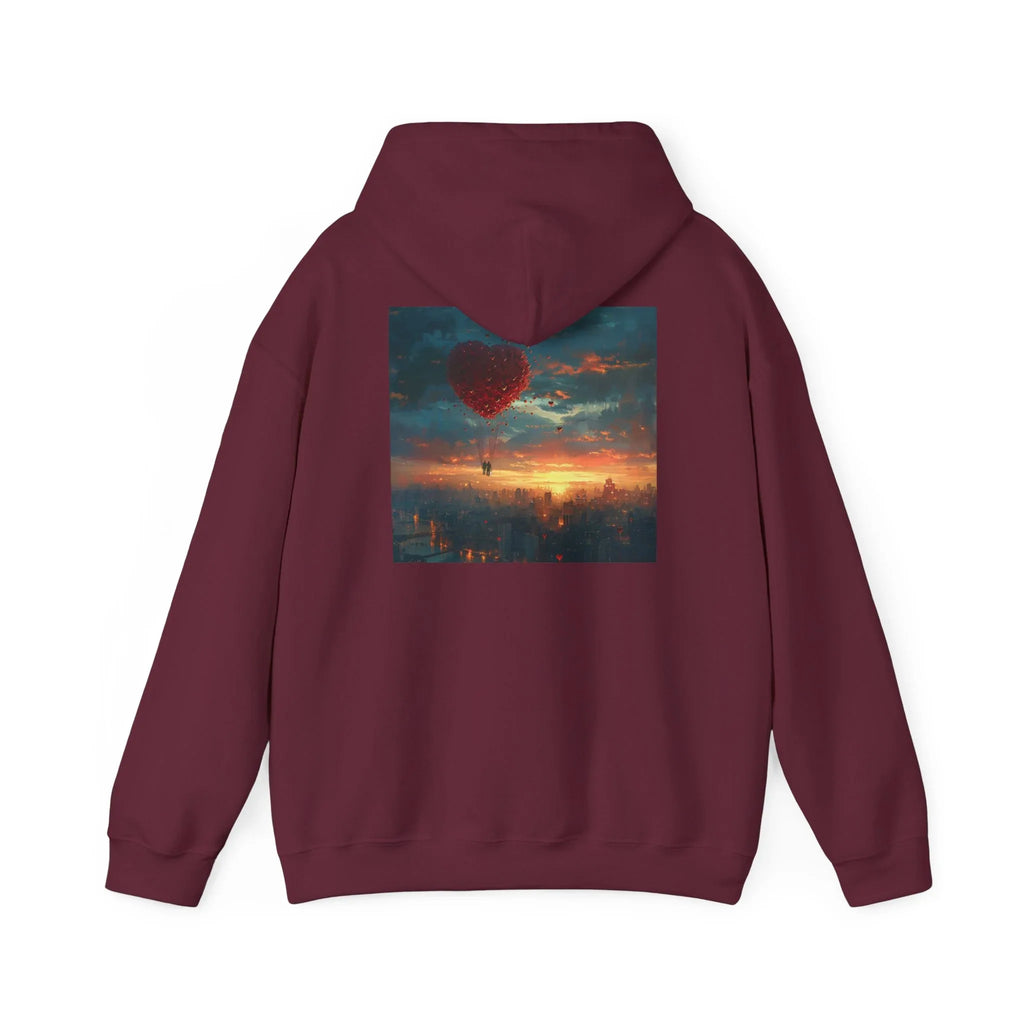 Romantic Sunset Hoodie with Hot Air Balloon, Unisex Sweatshirt for Valentines Day, Valentine's Day T-Shirts, Personalized Valentine's Gifts - 250 USA Celebration