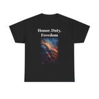Honor, Duty, Freedom T-Shirt - Patriotic American Flag Galaxy Tee