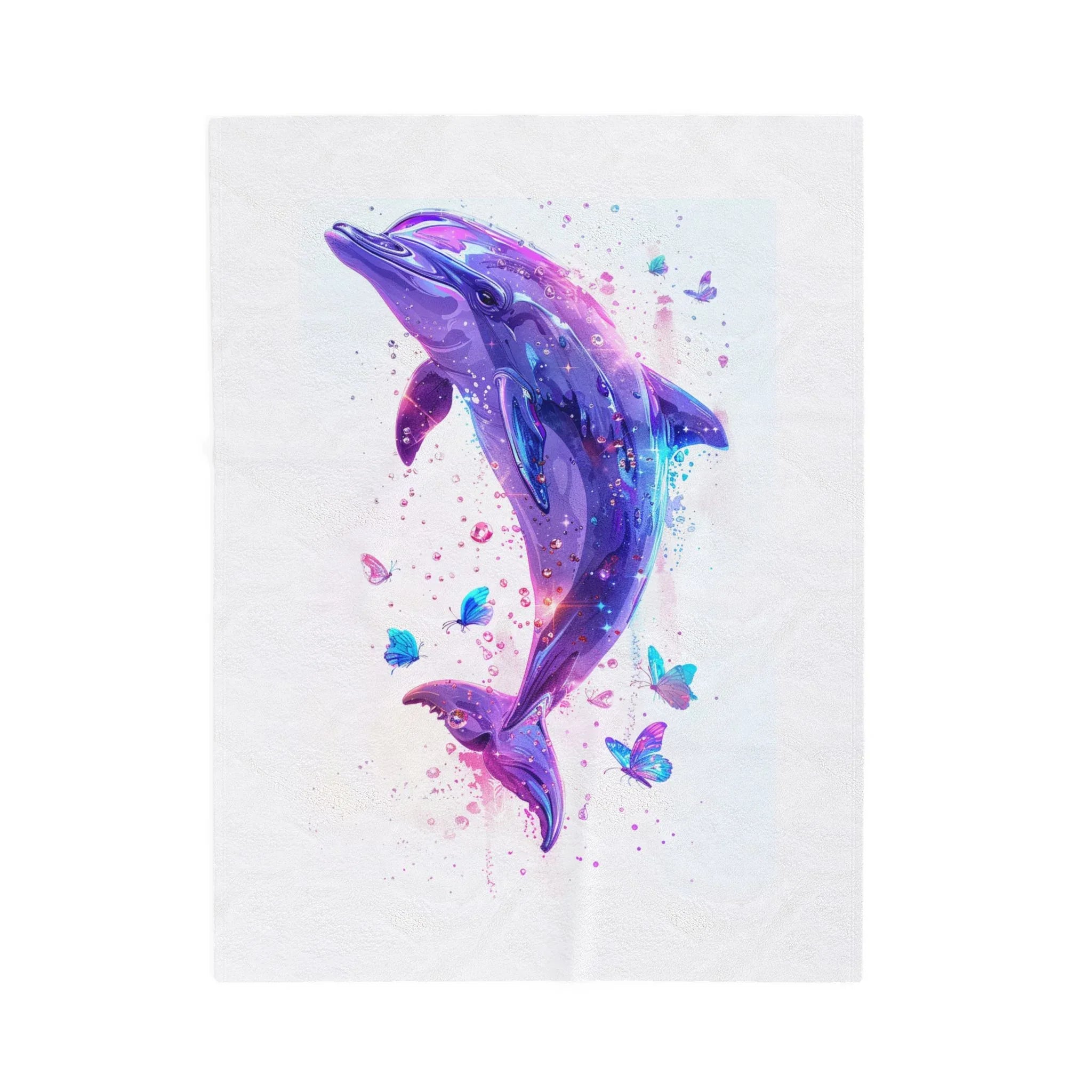 Galaxy Dolphin Velveteen Plush Blanket | Purple Whale Butterfly Splash - 250 USA Celebration