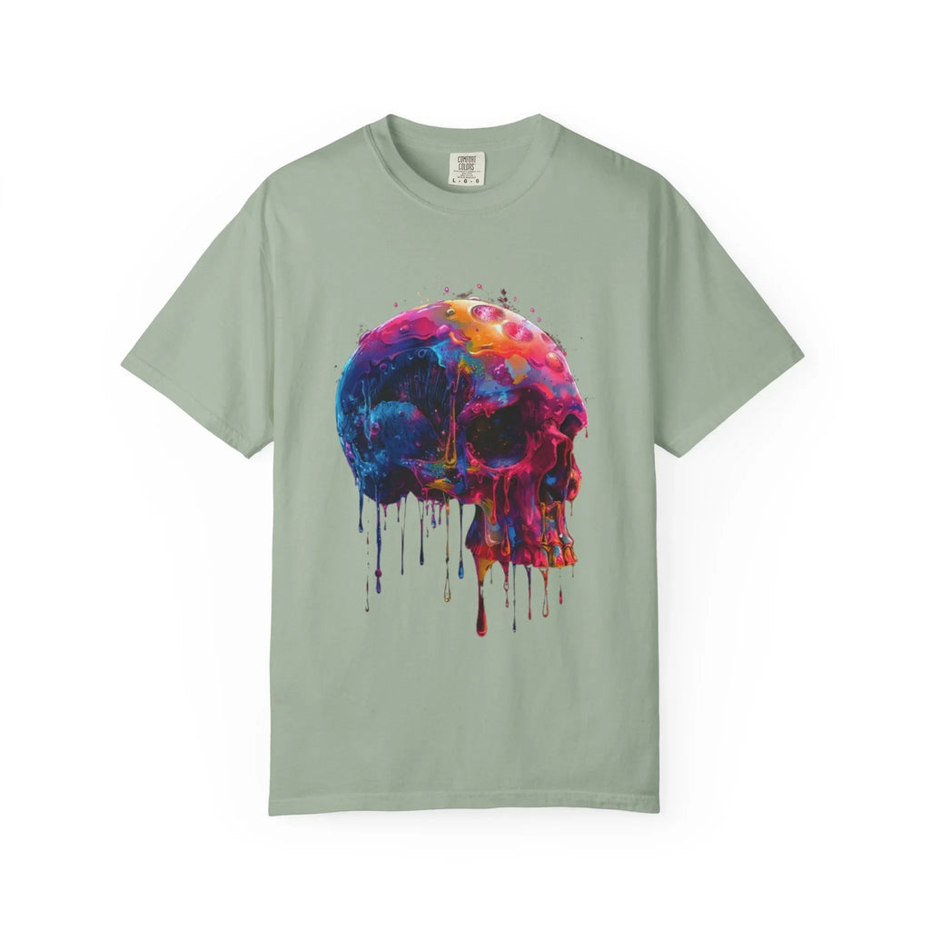 Colorful Drip Skull T-shirt | Watercolor Skull Shirt, Artistic Gothic Tee - 250 USA Celebration