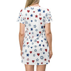 Patriotic Stars And Hearts American Flag T-Shirt Dress