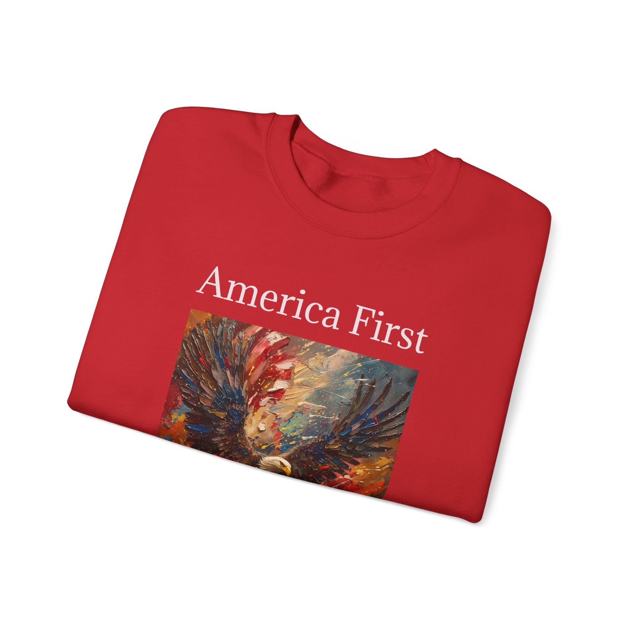 Patriotic Sweatshirt, American Eagle with America First Headline, USA Pullover Jumper, Fourth of July Gift, Political Statement Top, Unisex