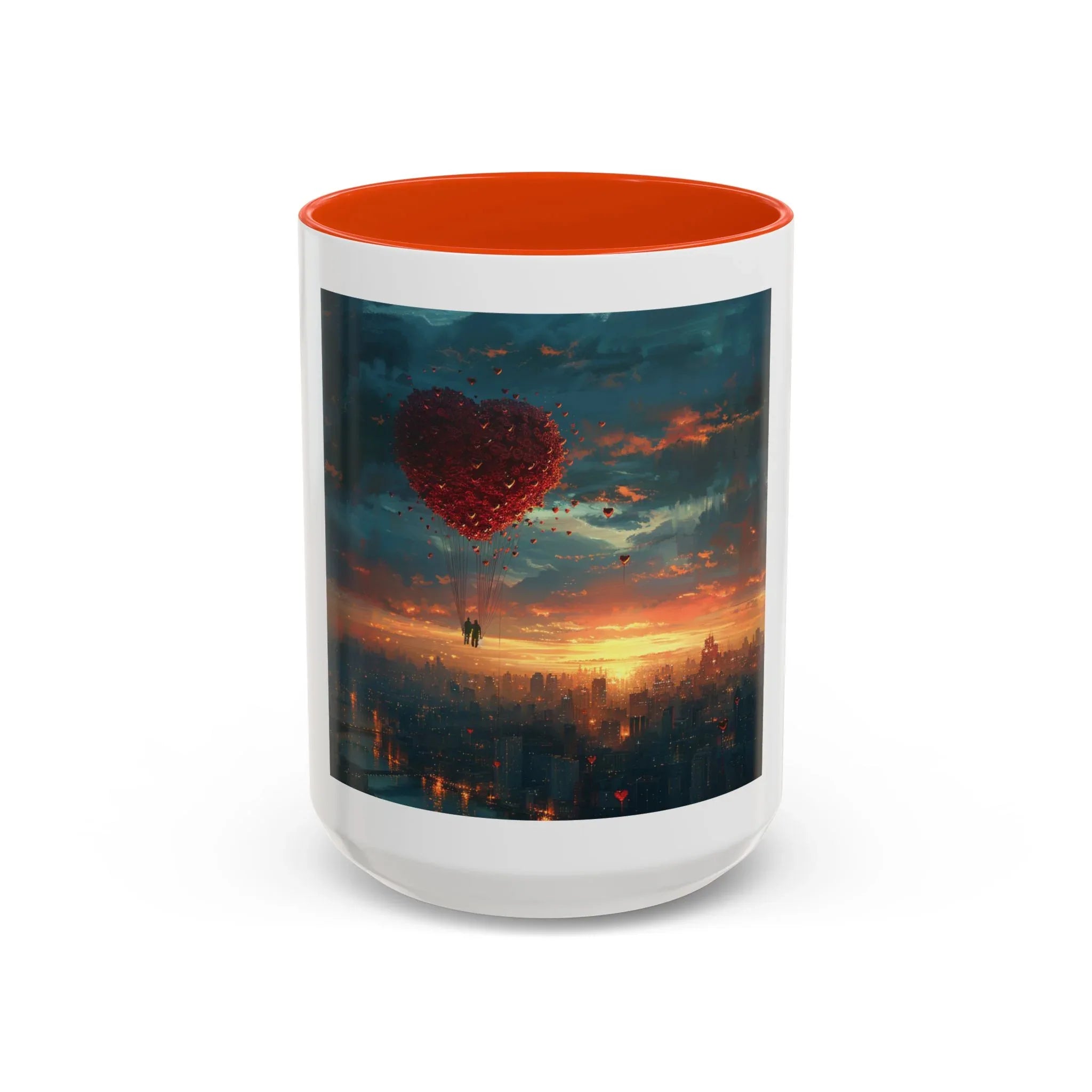 Romantic Sunset Heart Mug, Colorful Coffee Cup, Perfect Gift Couples, Home Decor, Coffee Lover Delight, Valentine's Day Women's Merchandise - 250 USA Celebration
