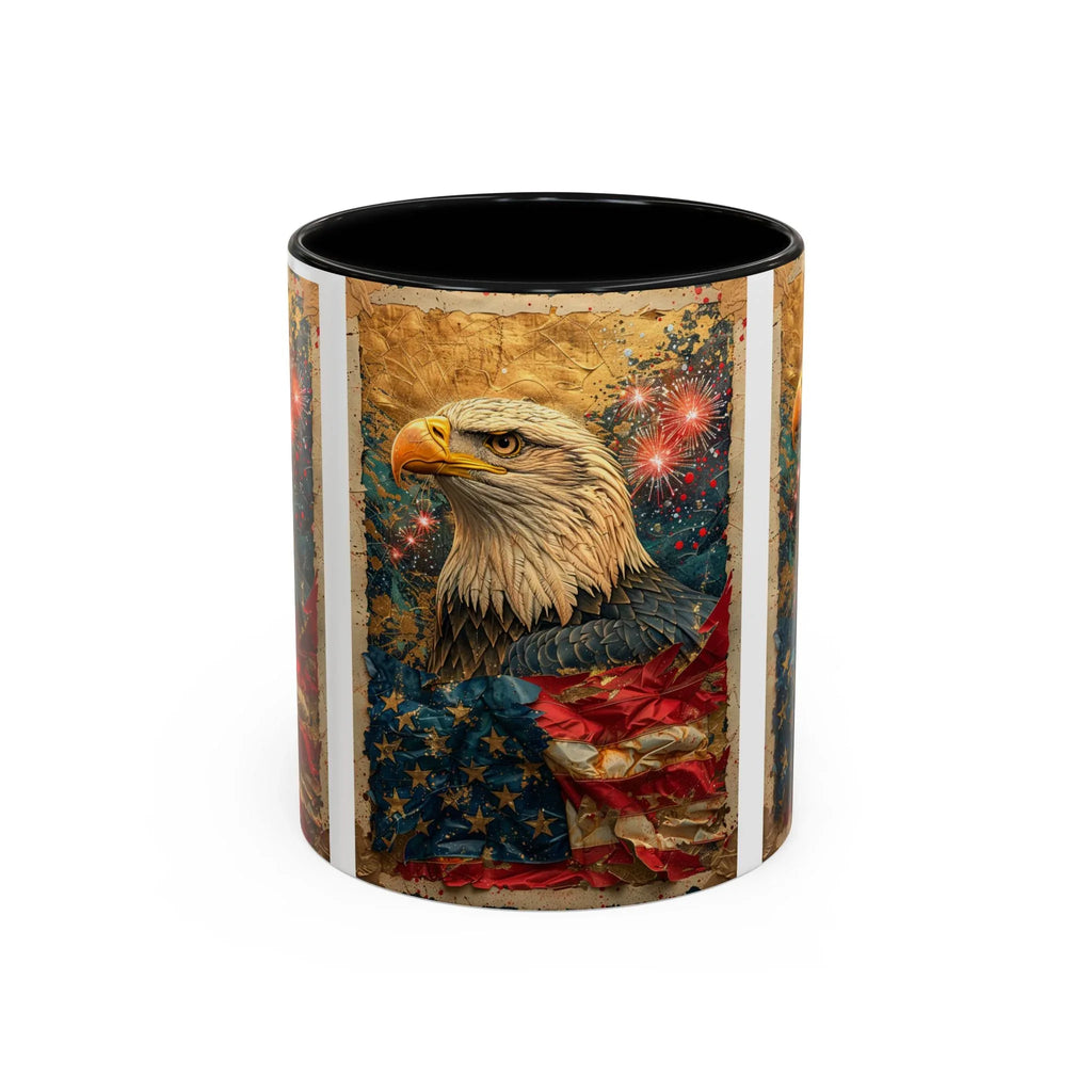 Bald Eagle with Tattered American Flag Coffee Mug | Fireworks Patriotic 11oz 15oz - 250 USA Celebration