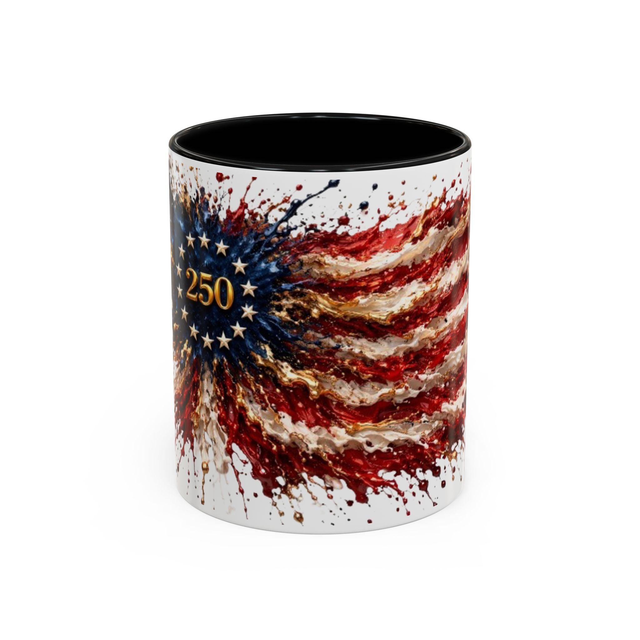 Patriotic 250th Anniversary Coffee Mug – American Flag Splash Accent (11/15oz)