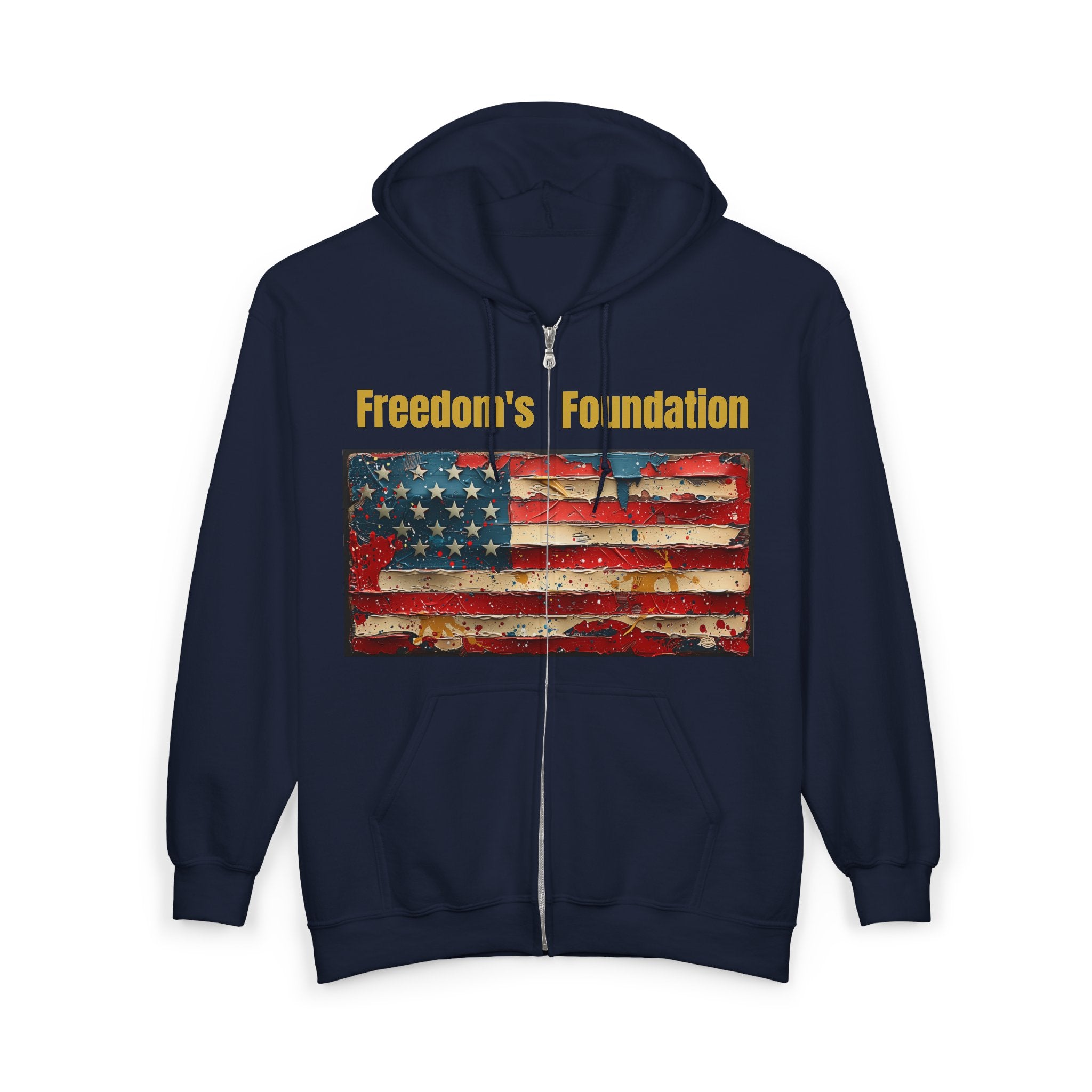 Still Standing Flag Zip Hoodie — "Freedom's Foundation" Vintage American Flag Full-Zip Hoodie