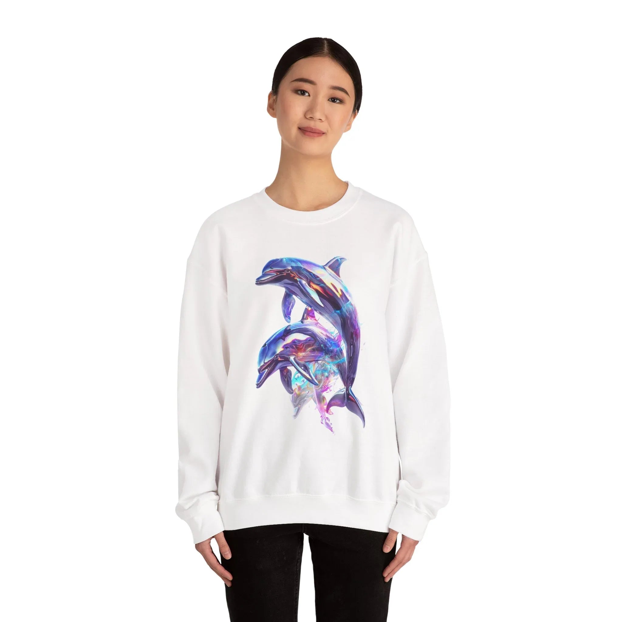 Iridescent Dolphin Trio Sweatshirt | Ocean Marine Animal Crewneck - 250 USA Celebration